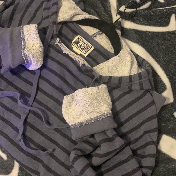 Converse All Star Striped Hoodie Medium Black and Blue - Picture 8 of 8